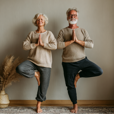 Чоловік похилого віку медитує на природі